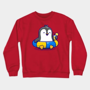 Cute Penguin With Swimming Tires And Orange Juice Cartoon Crewneck Sweatshirt